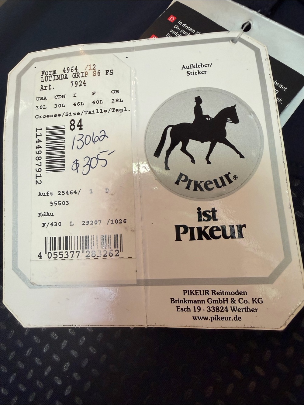 Pikeur Lucinda Grip Full Seat Breeches Navy Size 30L/ 85 | Silicone Grip NWT - Picture 3 of 6